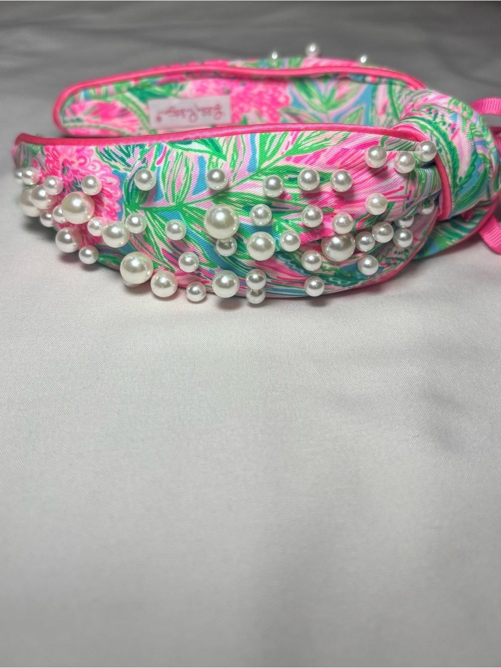 NWT Lilly Pulitzer Blue Horizon “Coming In Hot” Embellished Pearl Knot Headband - Picture 5 of 10